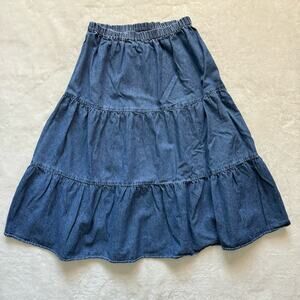 CW Classics Denim Elastic Waist Tiered Flounce Hem Maxi Skirt SZ Large